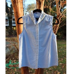 NWOT J.Crew Jewel Collar Classic Blue Oxford Shell